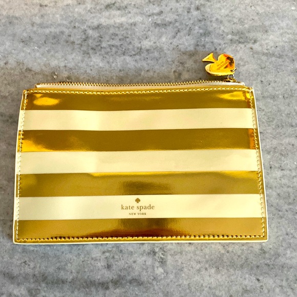kate spade Handbags - Kate Spade gold striped travel makeup bag